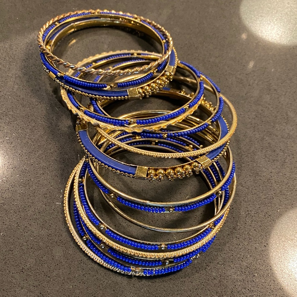 Multiple Stack Bracelets Cobalt Blue & Gold - image 5